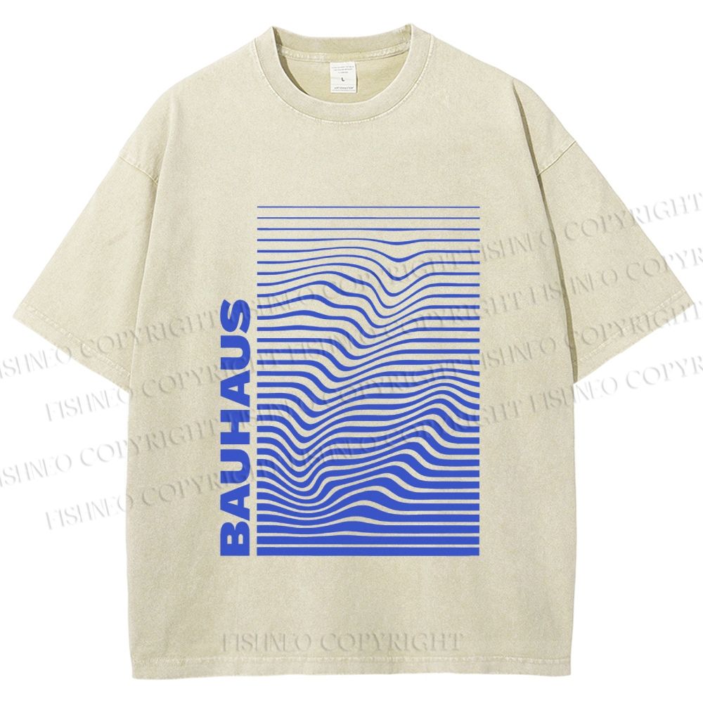 Unisex Bauhaus Line Wave Printed Washed Tee
