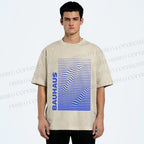 Unisex Bauhaus Line Wave Printed Washed Tee