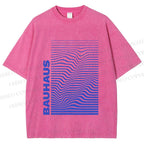 Unisex Bauhaus Line Wave Printed Washed Tee