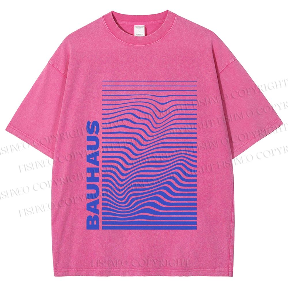 Unisex Bauhaus Line Wave Printed Washed Tee