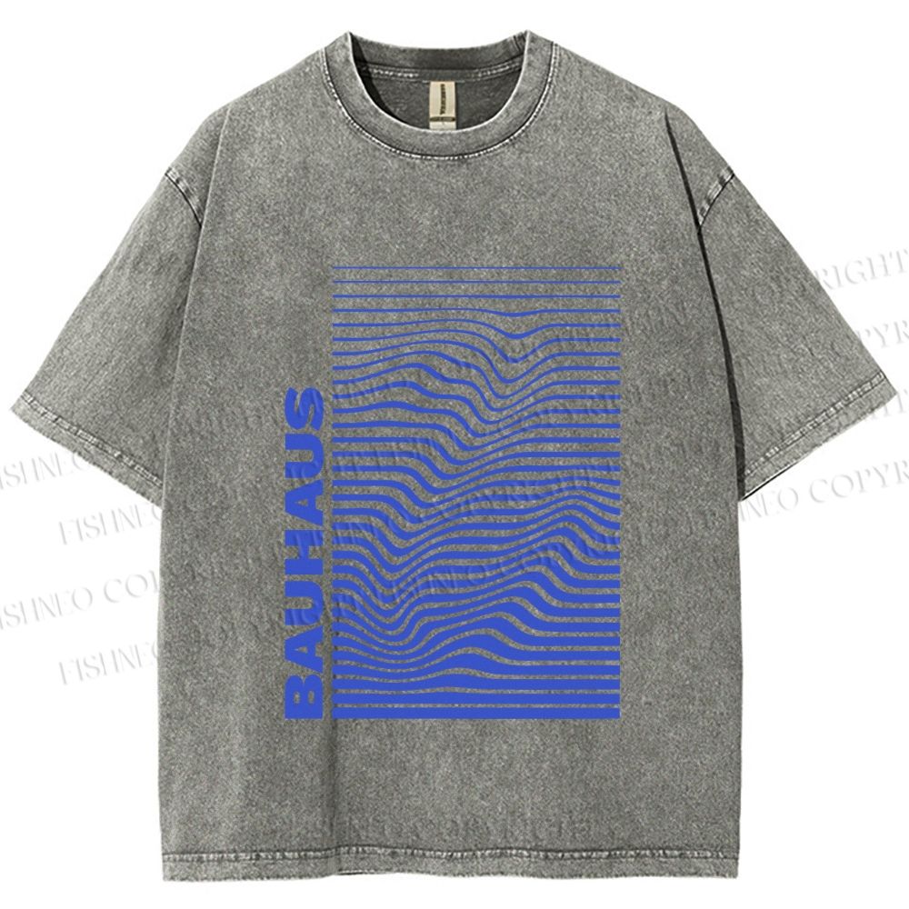 Unisex Bauhaus Line Wave Printed Washed Tee