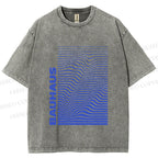 Unisex Bauhaus Line Wave Printed Washed Tee