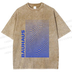 Unisex Bauhaus Line Wave Printed Washed Tee