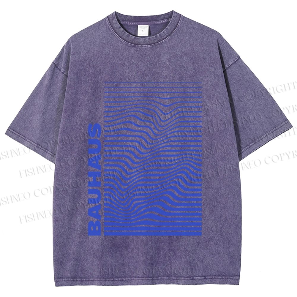 Unisex Bauhaus Line Wave Printed Washed Tee