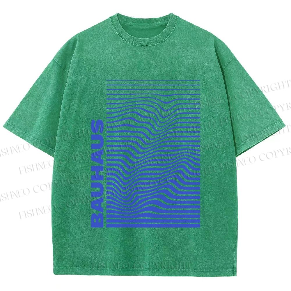 Unisex Bauhaus Line Wave Printed Washed Tee