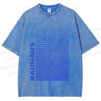Unisex Bauhaus Line Wave Printed Washed Tee