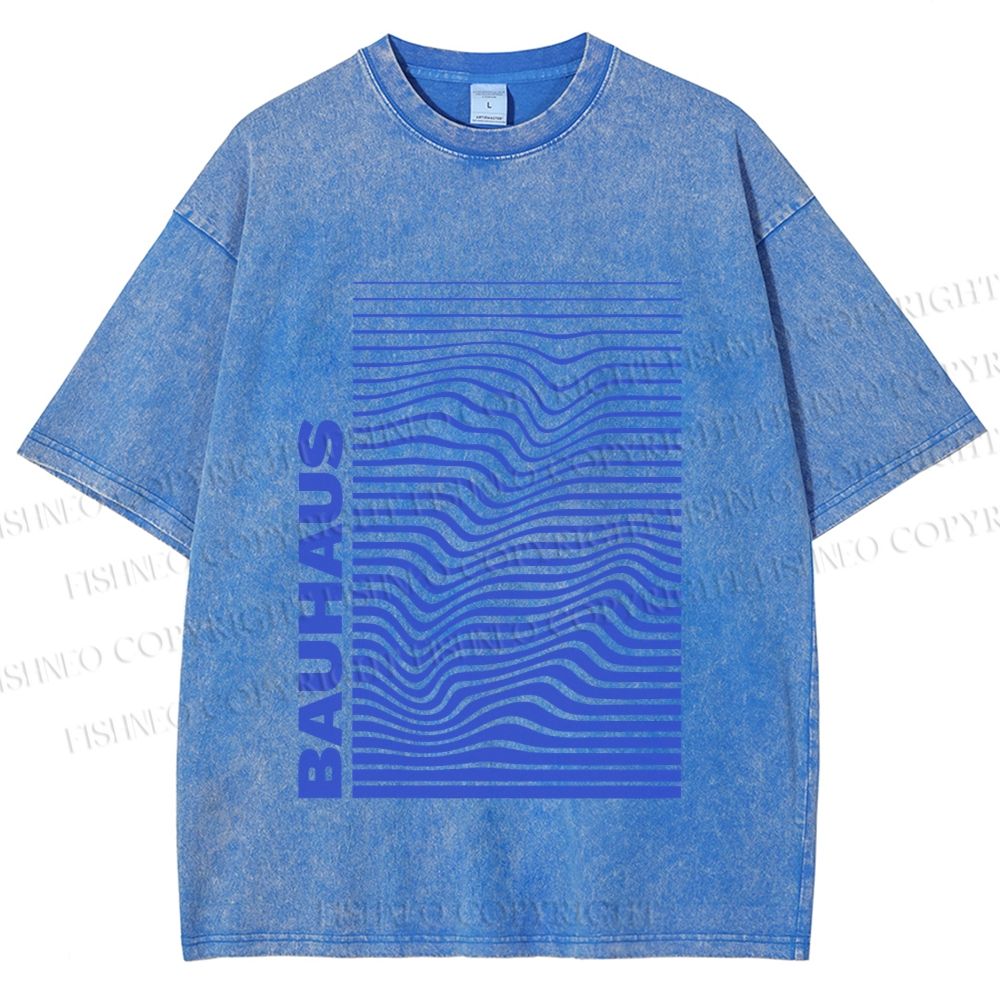 Unisex Bauhaus Line Wave Printed Washed Tee