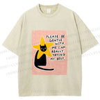 Unisex Funny Black Cat in Star Trying Best Printed Washed Tee