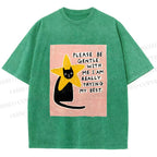 Unisex Funny Black Cat in Star Trying Best Printed Washed Tee