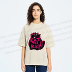 Unisex Screaming Black Cat Eat the Rich Printed Washed Tee