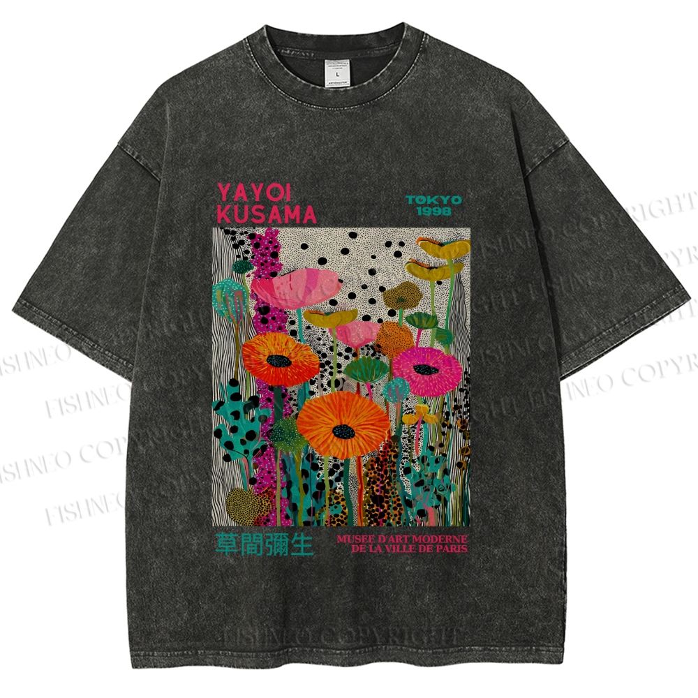 Unisex Yayoi Kusama Flowers Printed Washed Tee