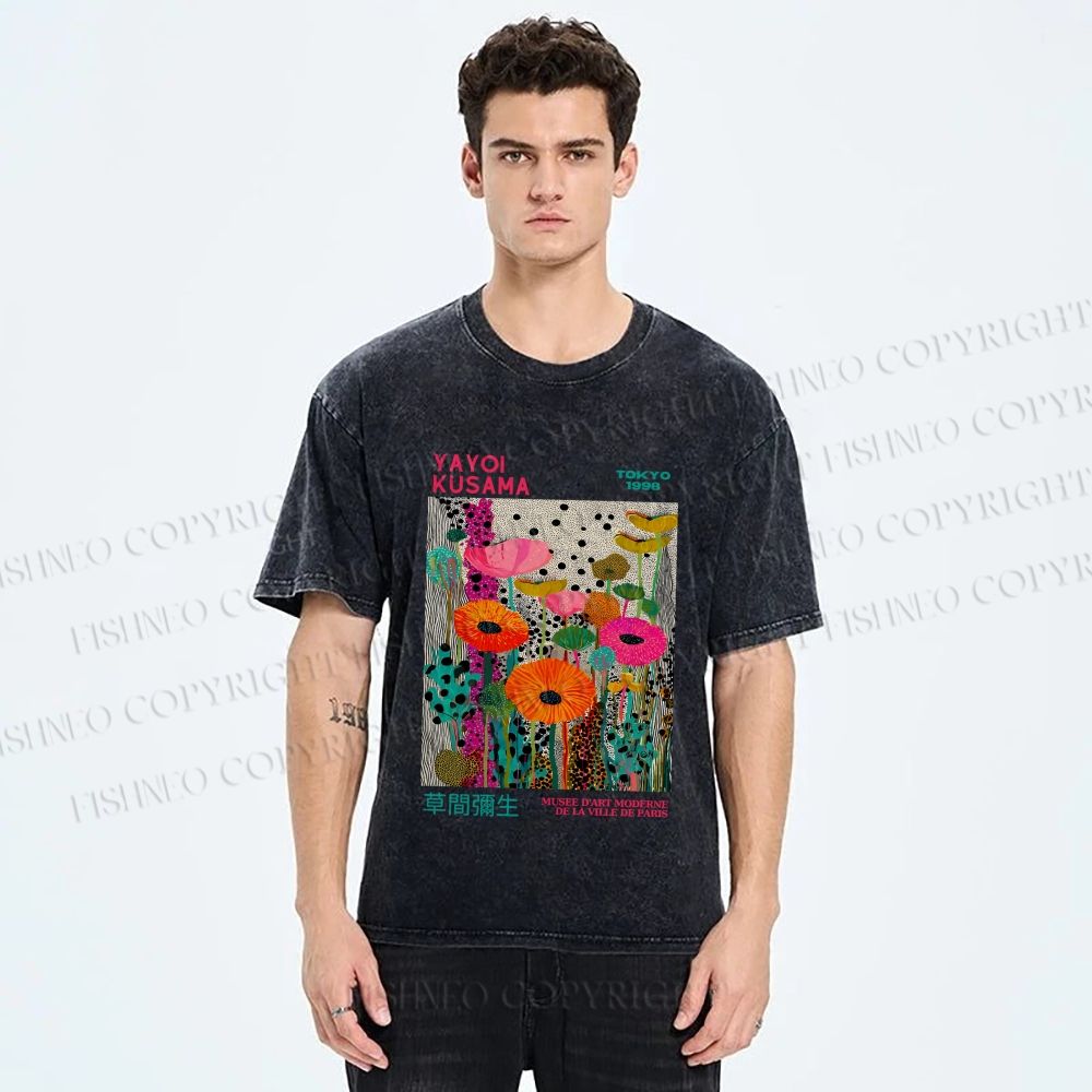 Unisex Yayoi Kusama Flowers Printed Washed Tee
