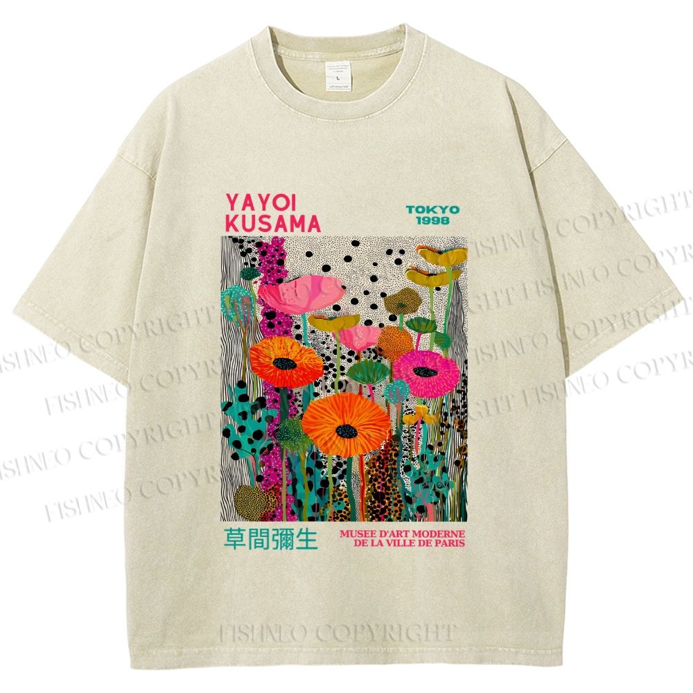 Unisex Yayoi Kusama Flowers Printed Washed Tee