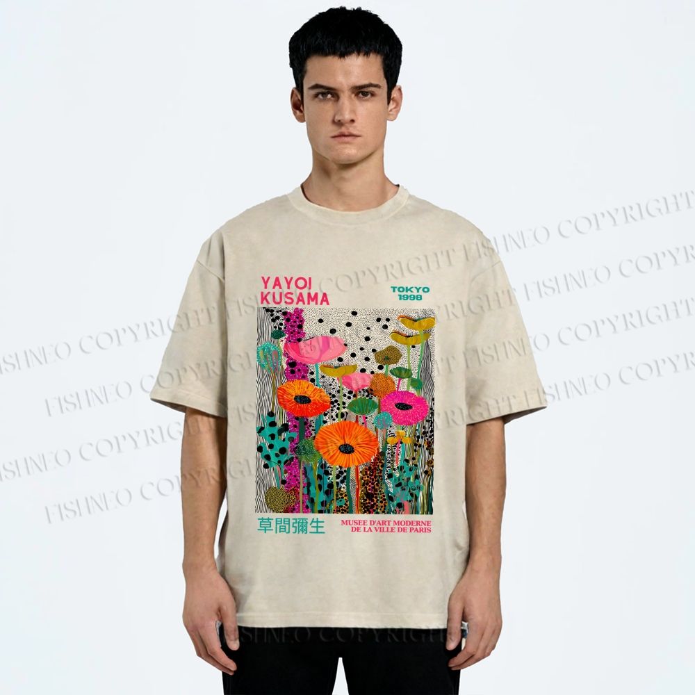 Unisex Yayoi Kusama Flowers Printed Washed Tee
