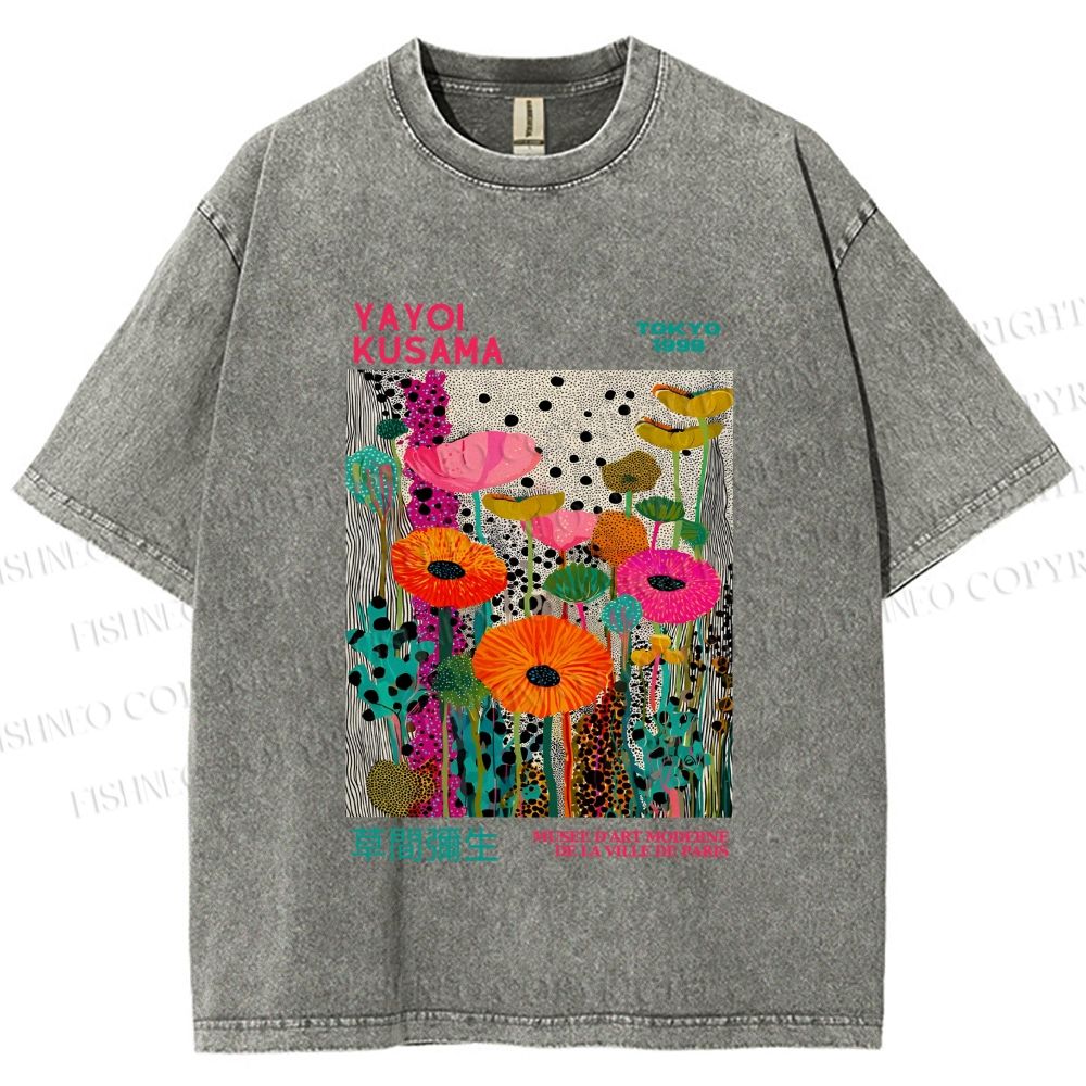 Unisex Yayoi Kusama Flowers Printed Washed Tee