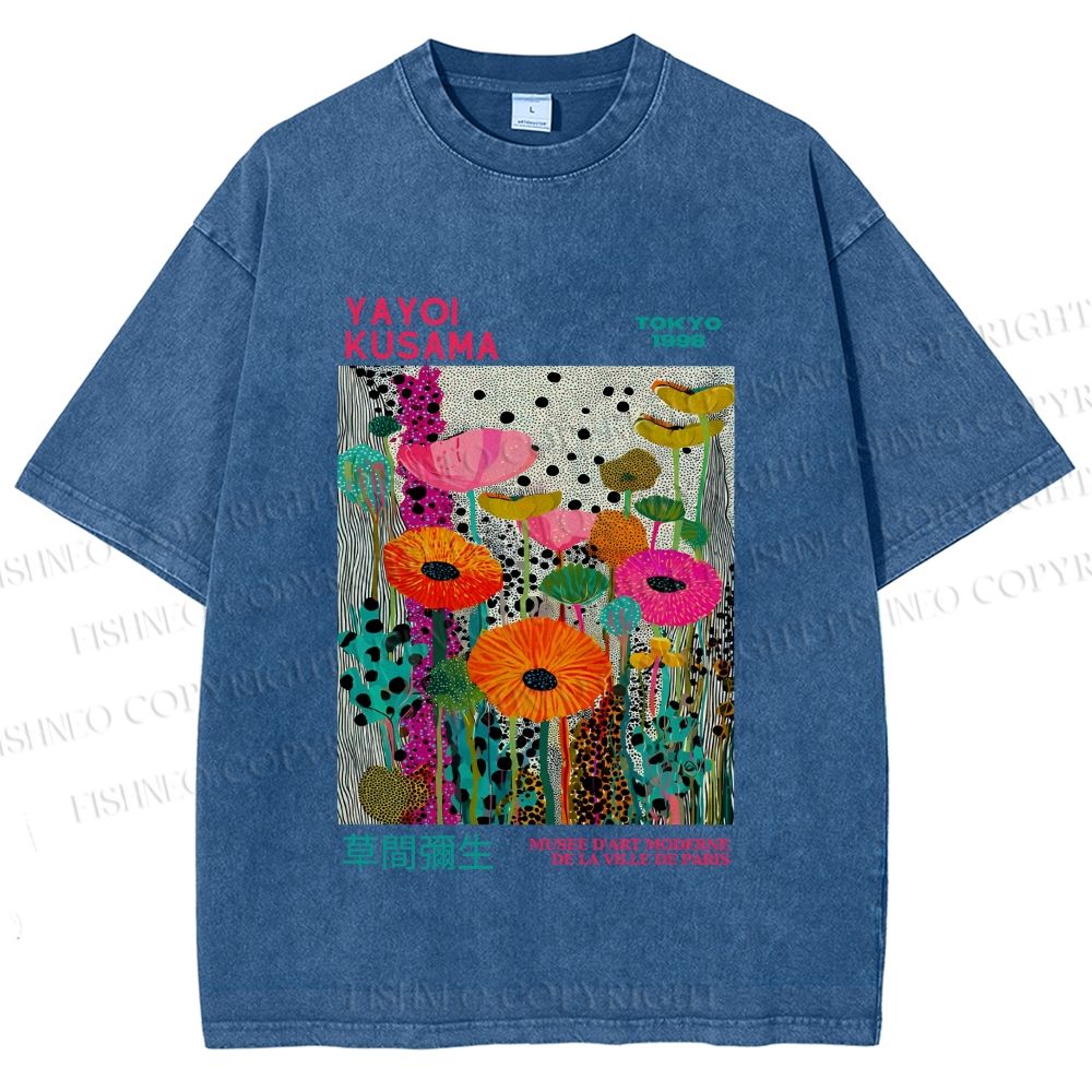 Unisex Yayoi Kusama Flowers Printed Washed Tee