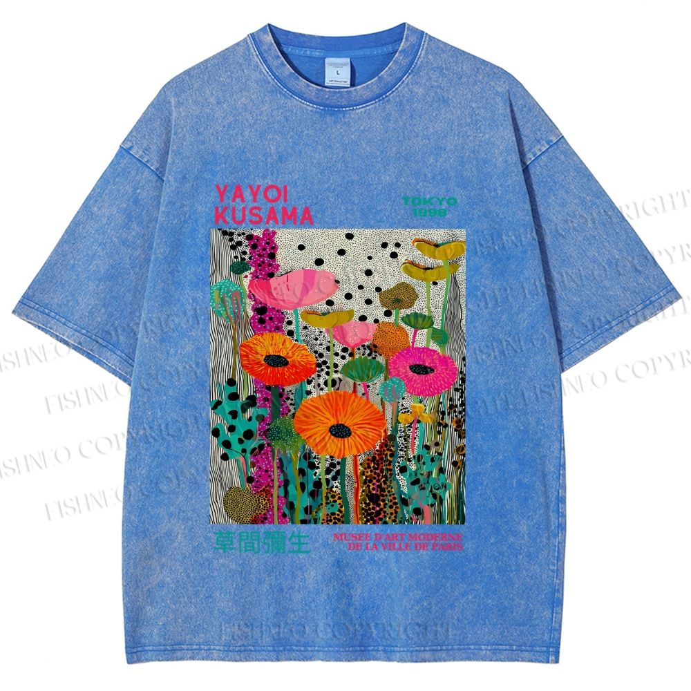 Unisex Yayoi Kusama Flowers Printed Washed Tee