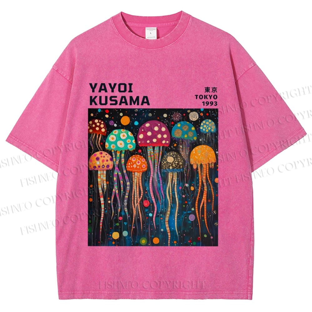 Unisex Yayoi Kusama Multicolor Jellyfish Printed Washed Tee