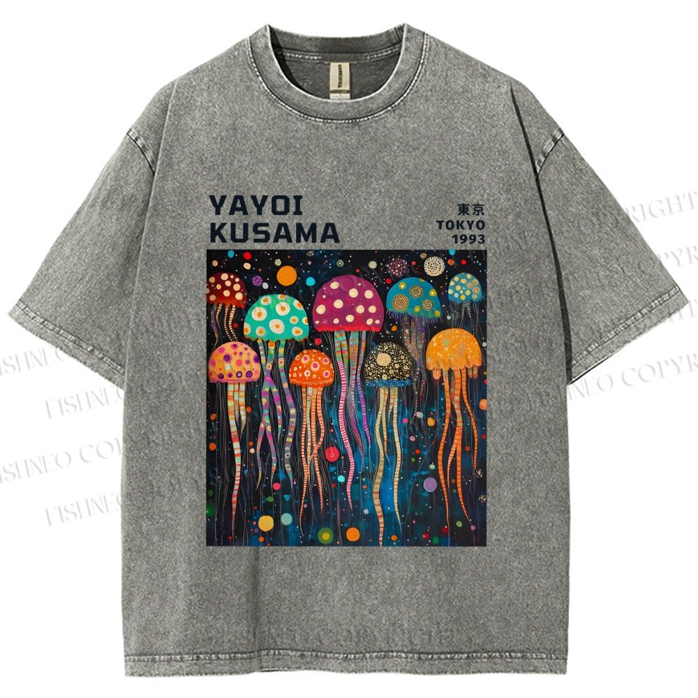 Unisex Yayoi Kusama Multicolor Jellyfish Printed Washed Tee