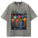 Unisex Yayoi Kusama Multicolor Jellyfish Printed Washed Tee