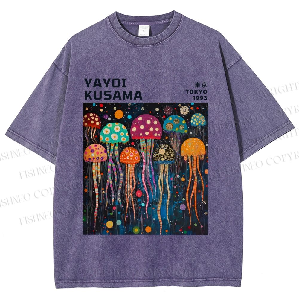 Unisex Yayoi Kusama Multicolor Jellyfish Printed Washed Tee
