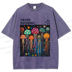 Unisex Yayoi Kusama Multicolor Jellyfish Printed Washed Tee