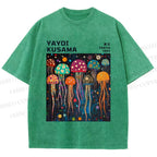 Unisex Yayoi Kusama Multicolor Jellyfish Printed Washed Tee