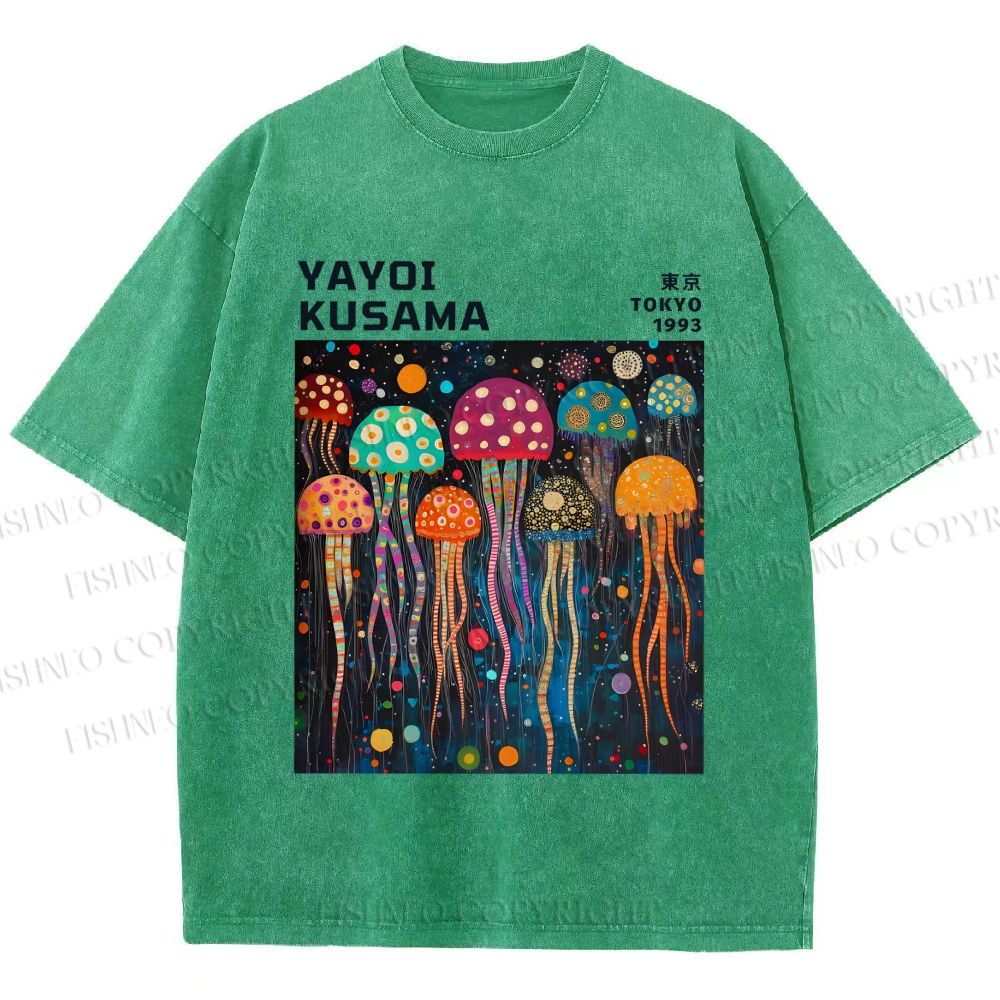 Unisex Yayoi Kusama Multicolor Jellyfish Printed Washed Tee