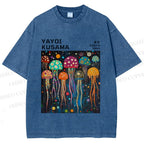 Unisex Yayoi Kusama Multicolor Jellyfish Printed Washed Tee