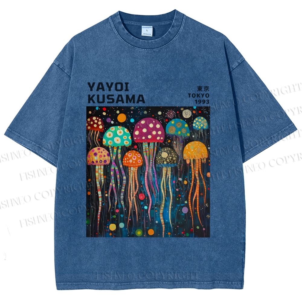 Unisex Yayoi Kusama Multicolor Jellyfish Printed Washed Tee