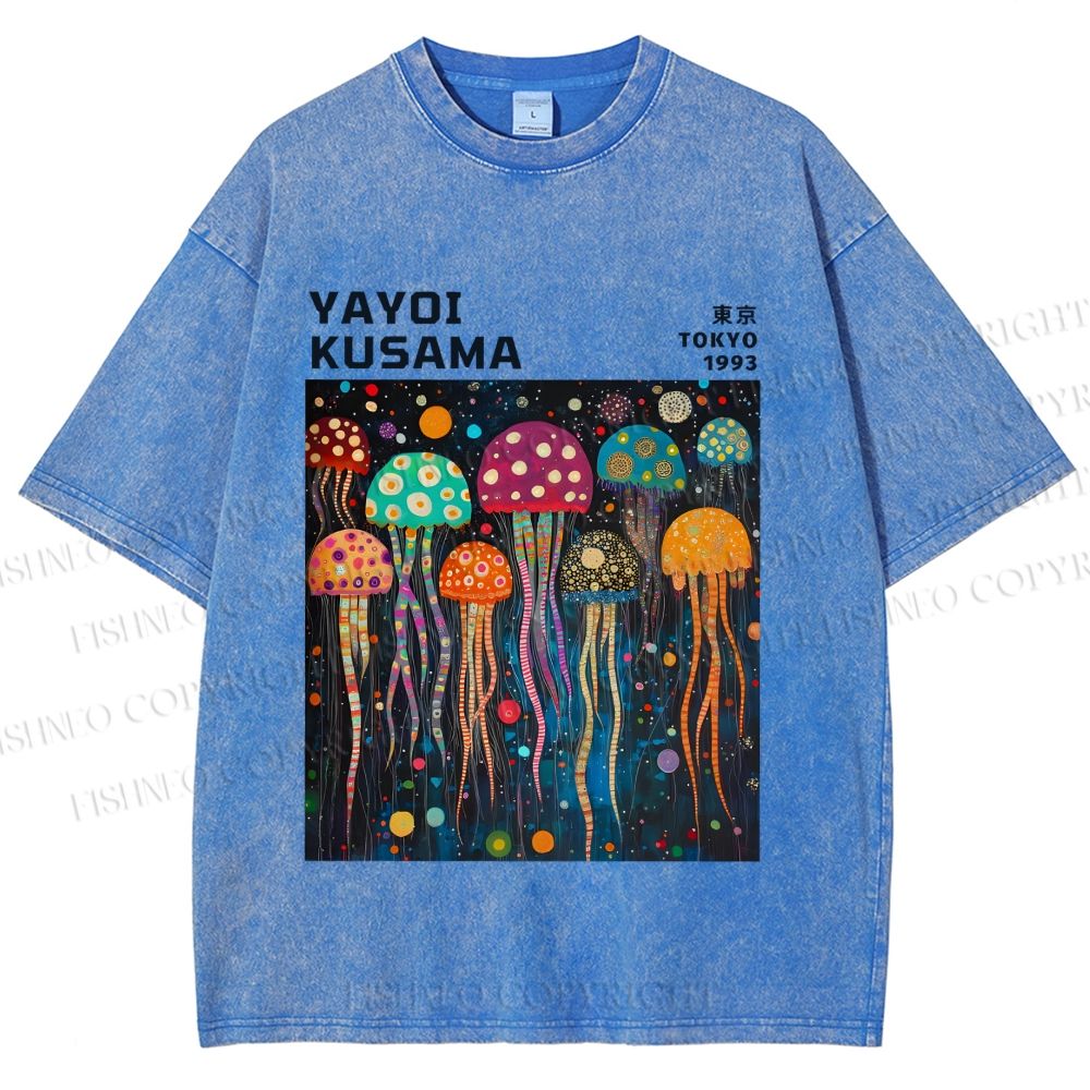 Unisex Yayoi Kusama Multicolor Jellyfish Printed Washed Tee