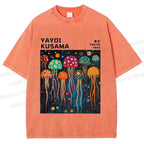 Unisex Yayoi Kusama Multicolor Jellyfish Printed Washed Tee