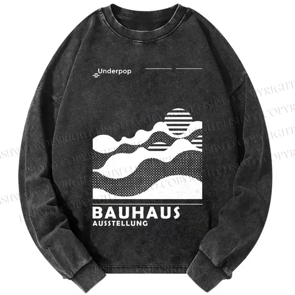 Unisex Casual Washed Bauhaus Sunrise Printed Long Sleeve T-shirt