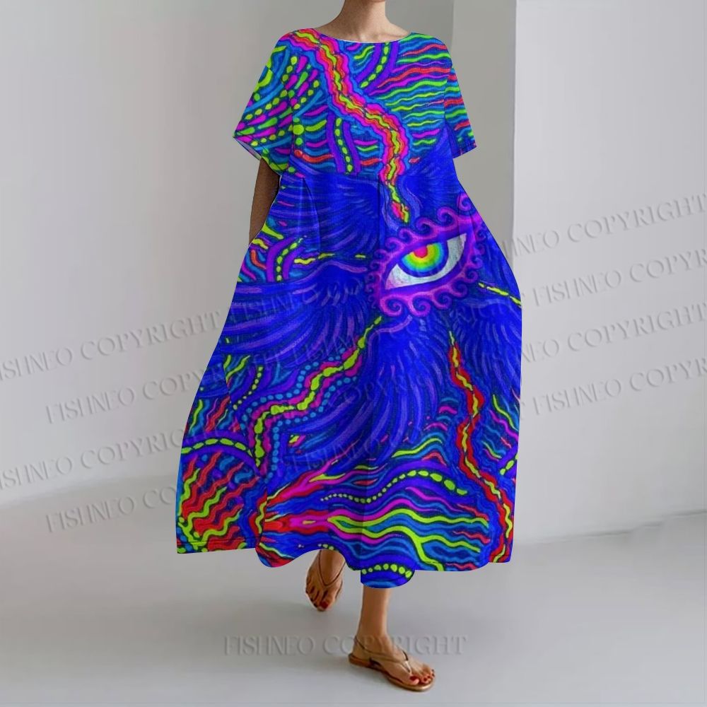 Women's eye loose Fit round neck long sleeve maxi dress dress
