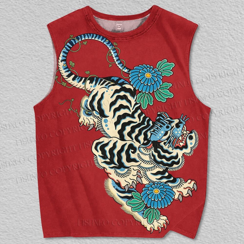 Unisex Retro Tiger Printed Tank Top