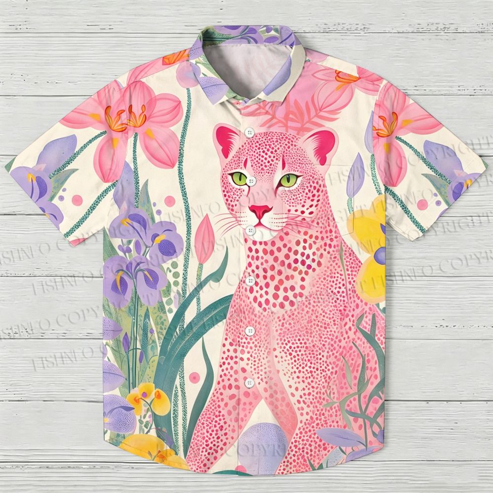 Yayoi Kusama Pink Cheetah Hawaiian Shirt