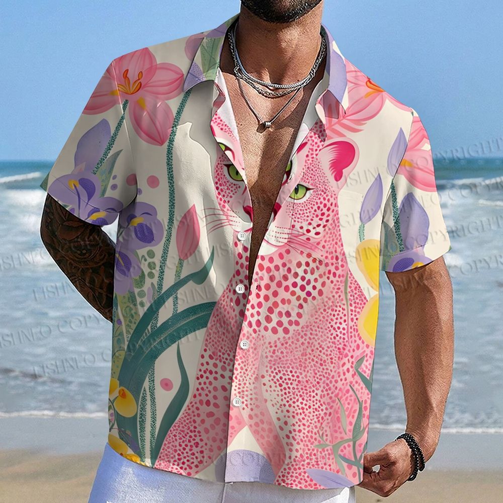 Yayoi Kusama Pink Cheetah Hawaiian Shirt