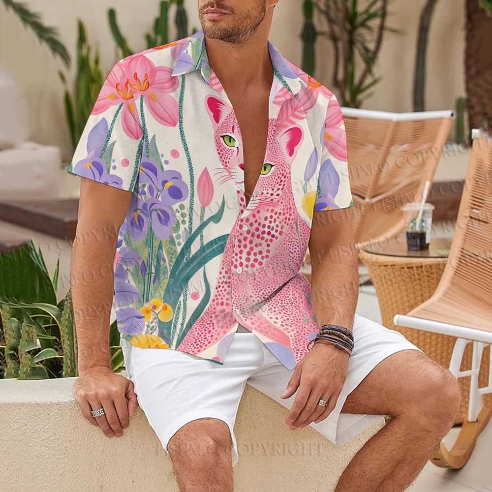 Yayoi Kusama Pink Cheetah Hawaiian Shirt