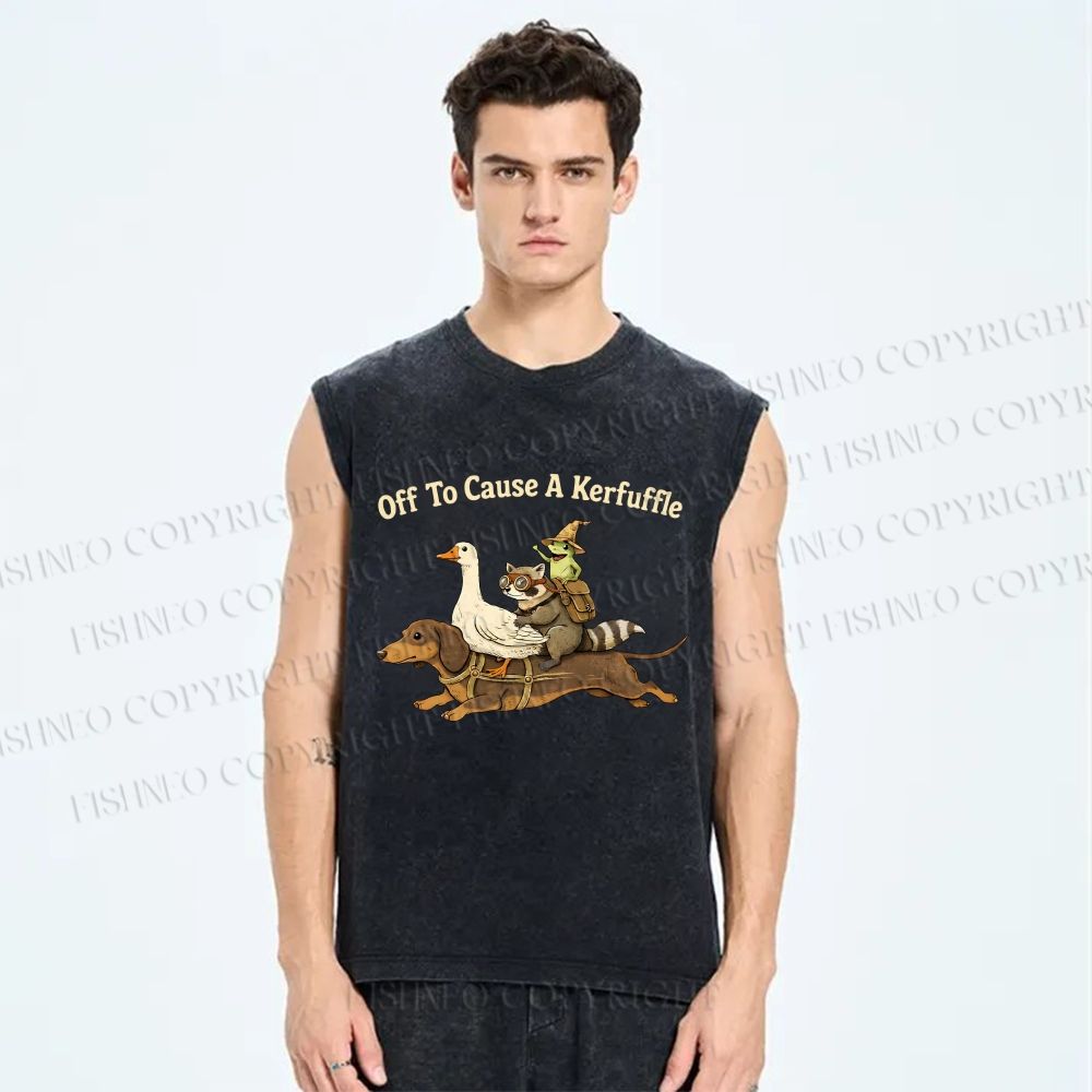 Unisex Off To Cause A Kerfuffle Funny Animal Printed Washed Tank Top