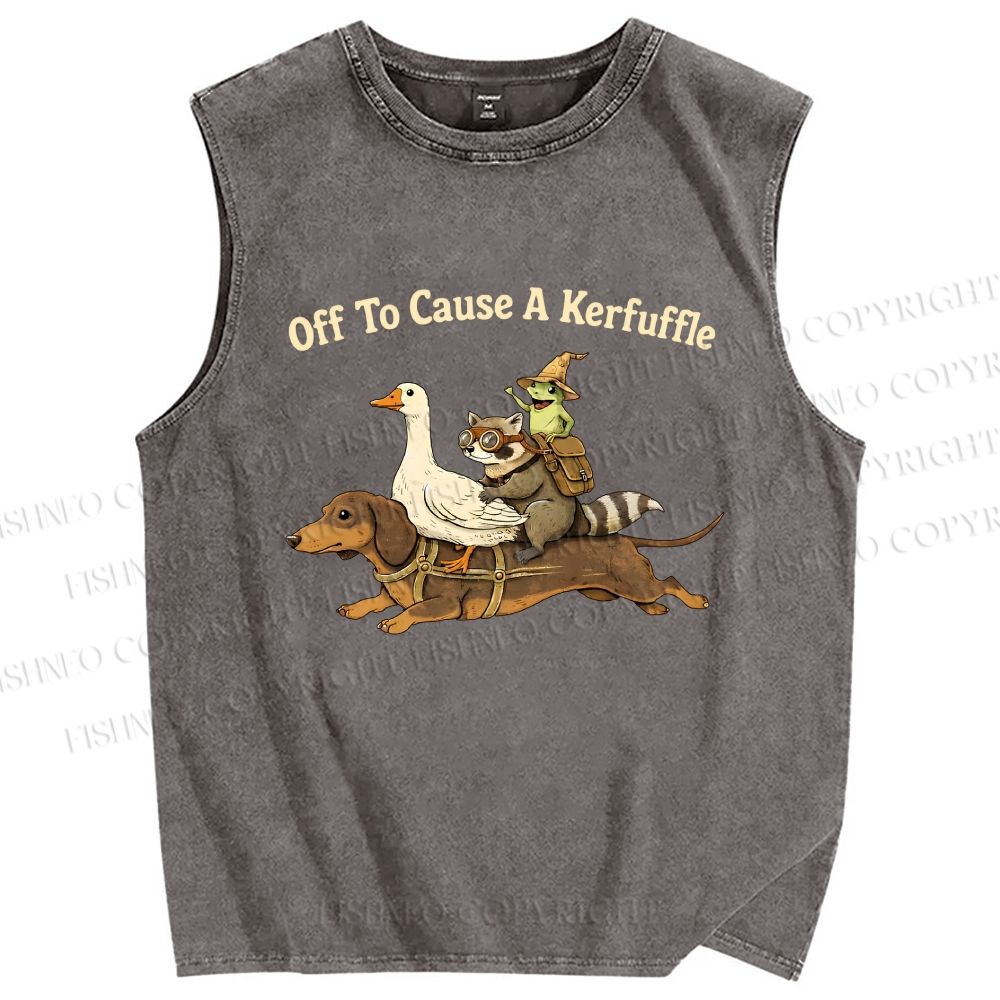 Unisex Off To Cause A Kerfuffle Funny Animal Printed Washed Tank Top
