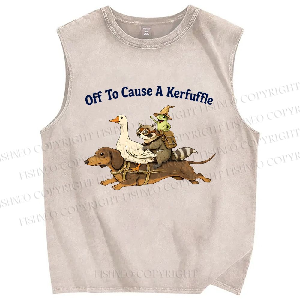 Unisex Off To Cause A Kerfuffle Funny Animal Printed Washed Tank Top