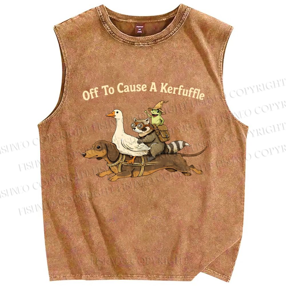 Unisex Off To Cause A Kerfuffle Funny Animal Printed Washed Tank Top