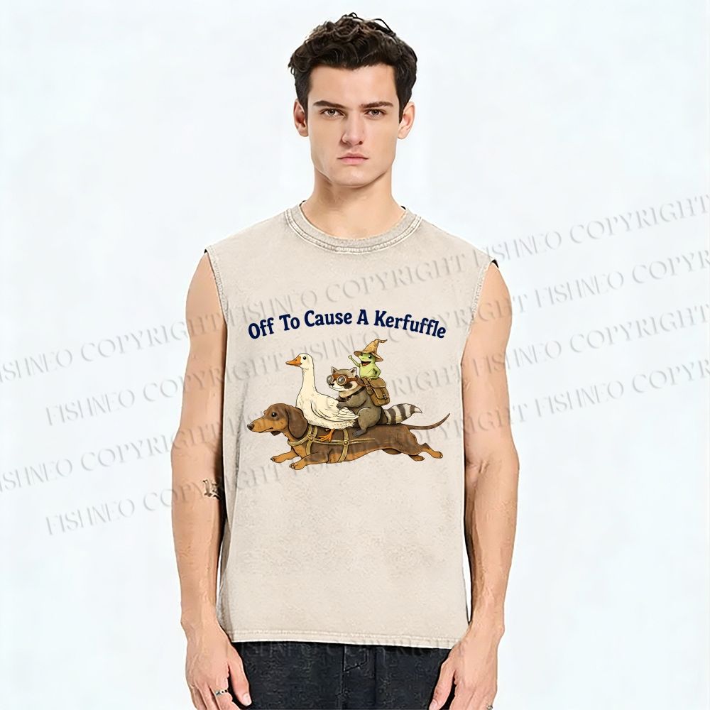 Unisex Off To Cause A Kerfuffle Funny Animal Printed Washed Tank Top