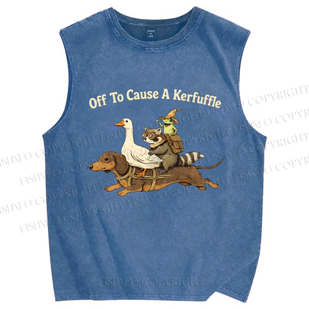 Unisex Off To Cause A Kerfuffle Funny Animal Printed Washed Tank Top