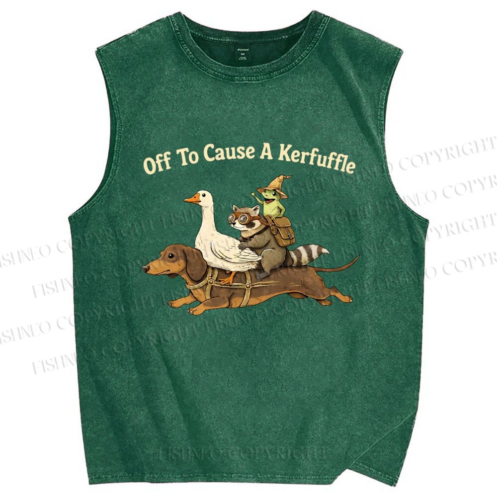 Unisex Off To Cause A Kerfuffle Funny Animal Printed Washed Tank Top