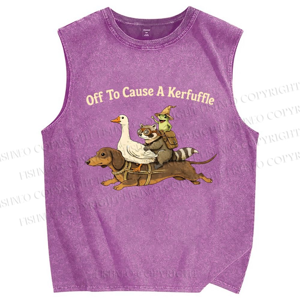 Unisex Off To Cause A Kerfuffle Funny Animal Printed Washed Tank Top