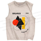 Unisex Bauhaus Design Printed Washed Tank Top
