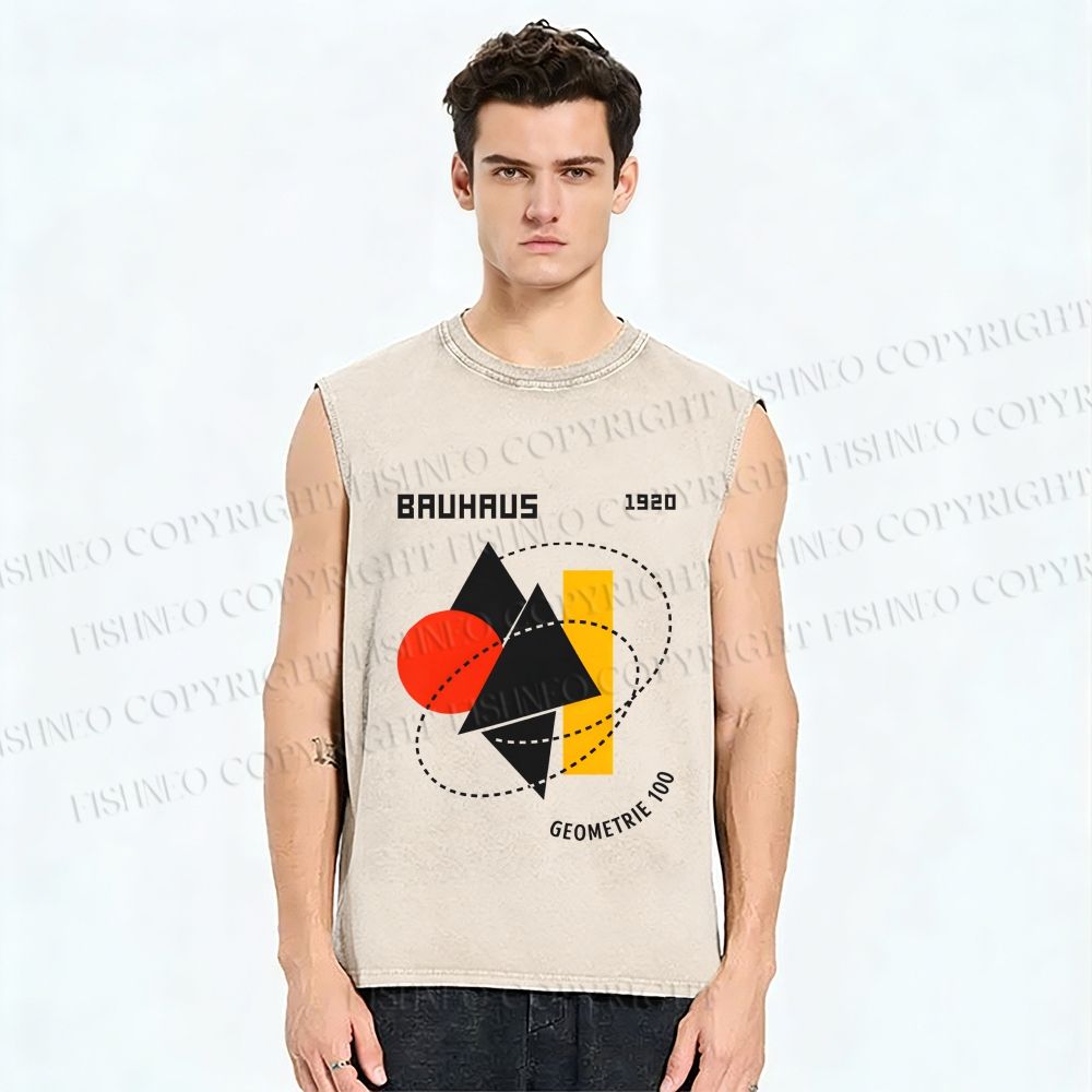 Unisex Bauhaus Design Printed Washed Tank Top