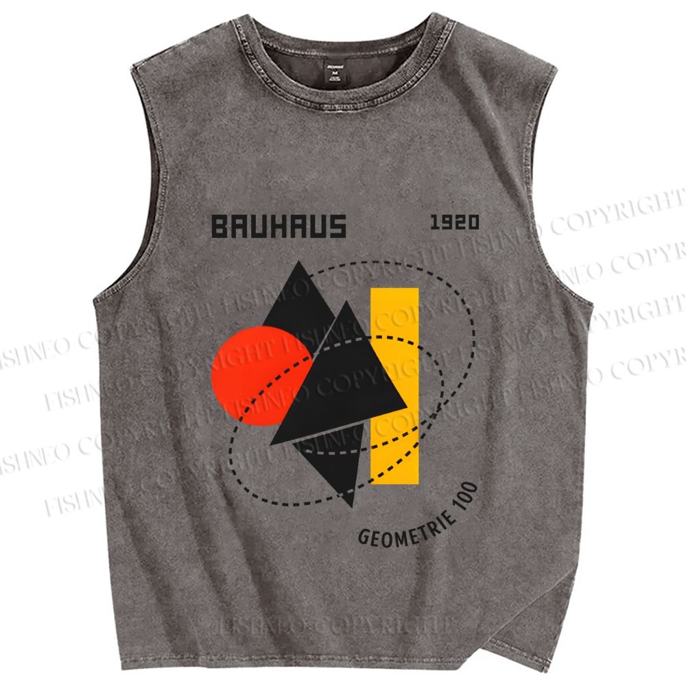 Unisex Bauhaus Design Printed Washed Tank Top
