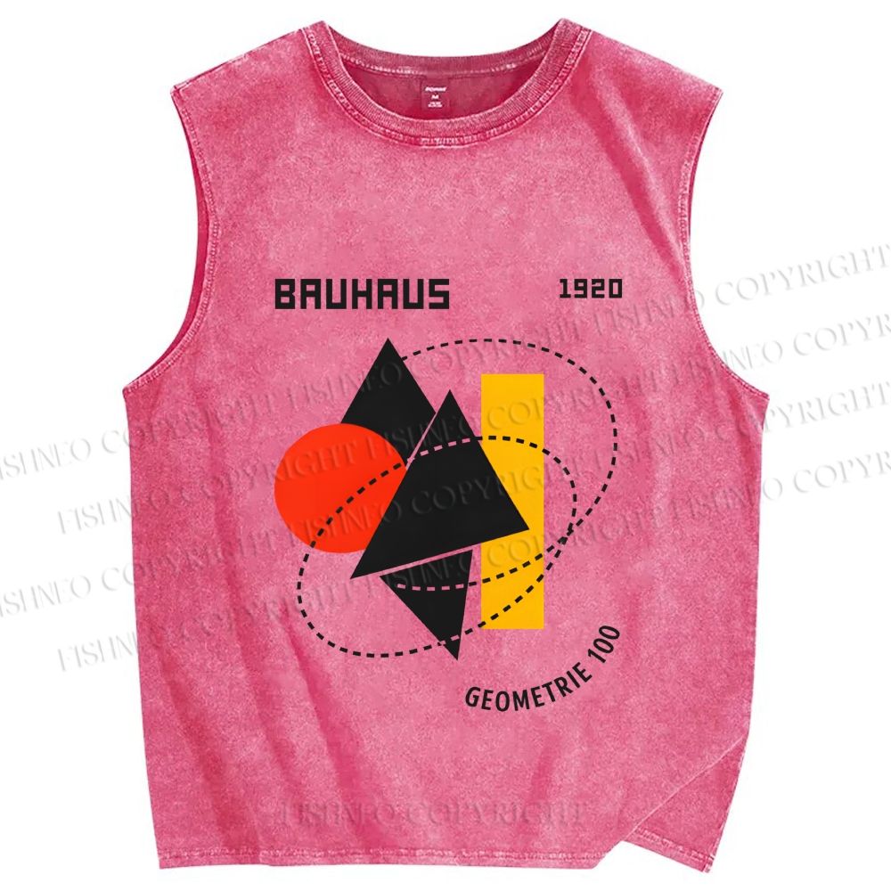 Unisex Bauhaus Design Printed Washed Tank Top